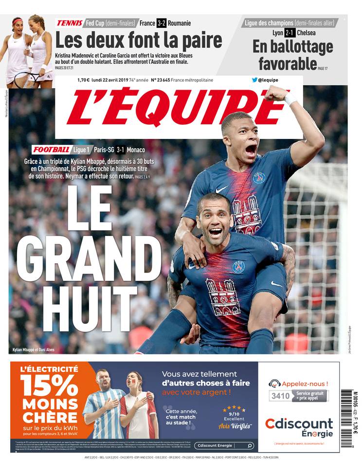L'Équipe 22 avril 2019 Abonnement à L'Équipe dans le Kiosque Premium
