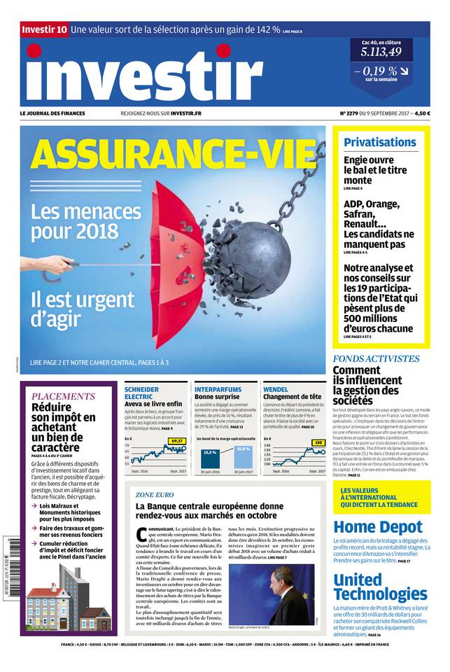 Investir 09 septembre 2017 Investir N°2279 du 09 septembre 2017 à télécharger sur iPad