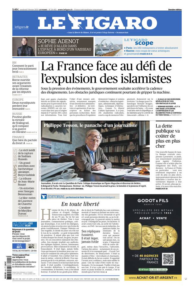 Le Figaro Une du 3 février 2023