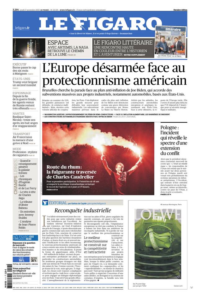 Le Figaro Une du 17 novembre 2022