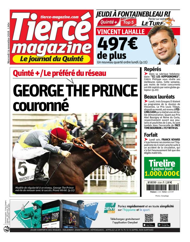Tiercé Magazine 14 novembre 2018 Abonnement Tiercé Mag Pas Cher avec le BOUQUET ePresse.fr