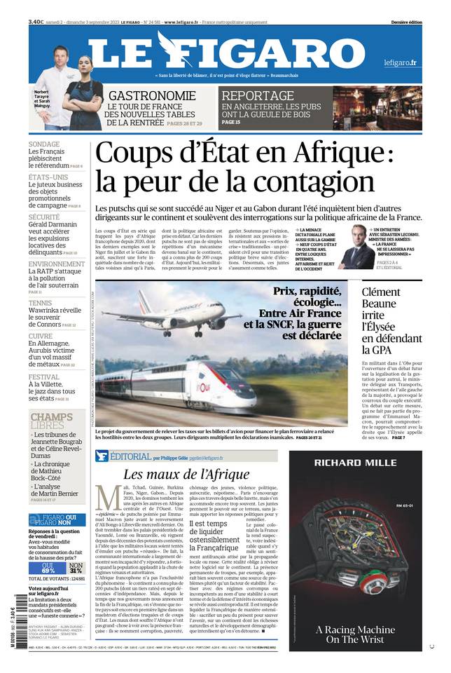 Le Figaro Une du 2 septembre 2023