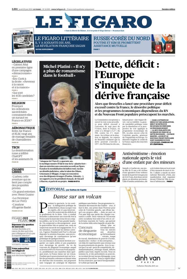 Le Figaro Une du 20 juin 2024