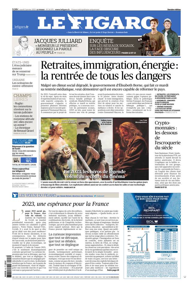 Le Figaro Une du 3 janvier 2023