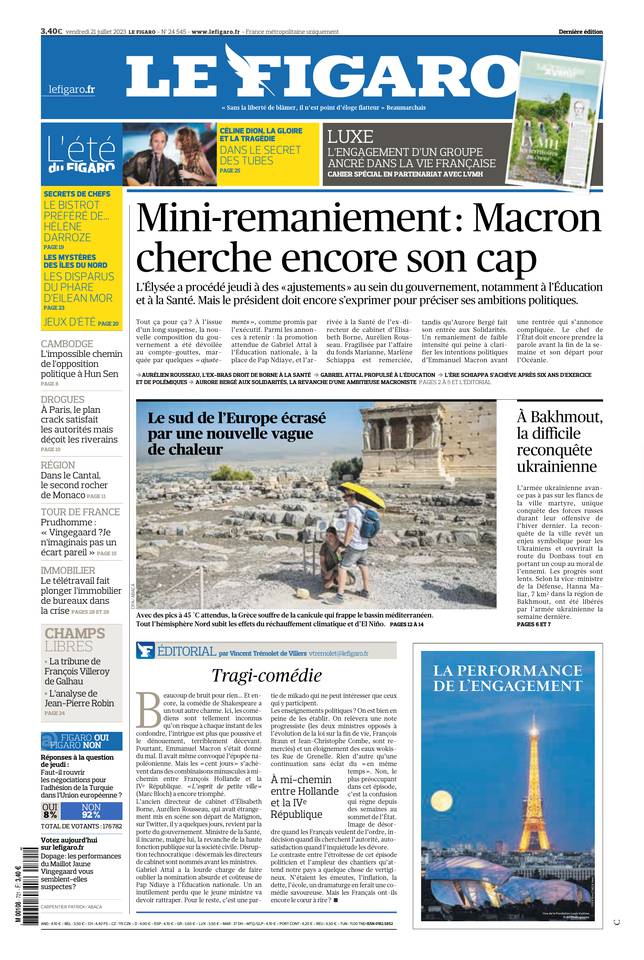 Le Figaro Une du 21 juillet 2023