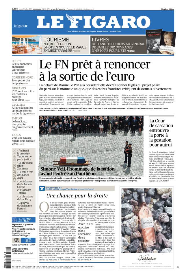 Le Figaro 06 juillet 2017 Le Figaro du 06 juillet 2017 à télécharger sur iPad