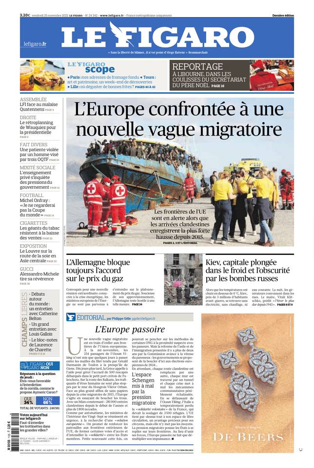 Le Figaro Une du 25 novembre 2022