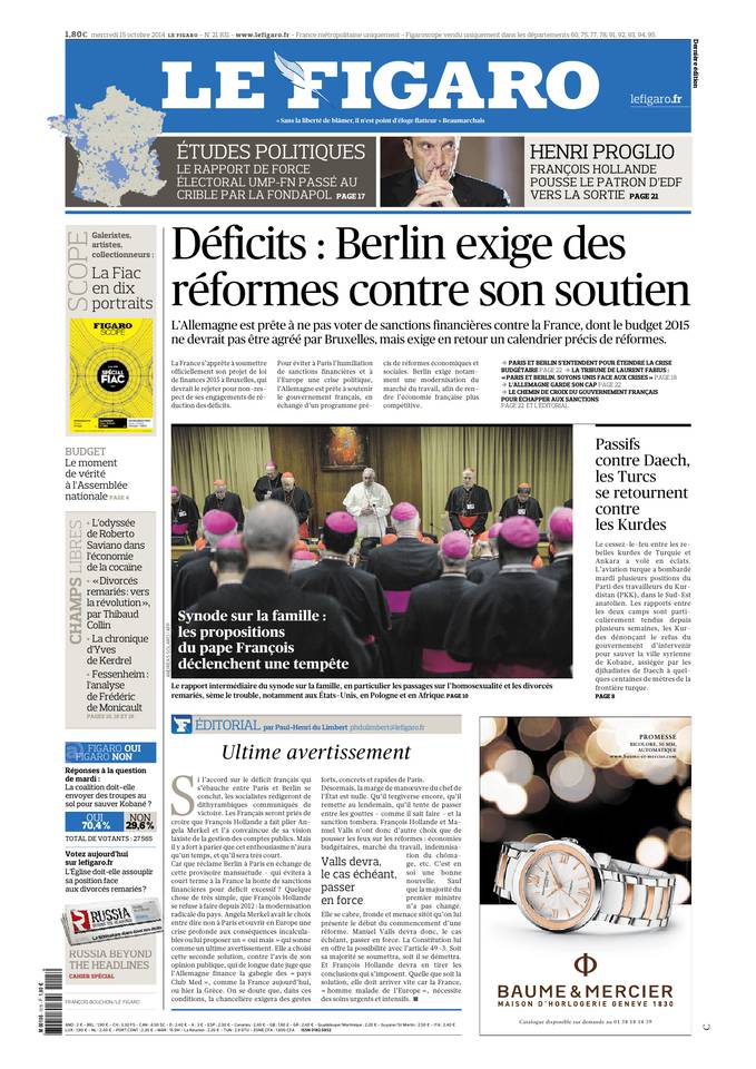 Le Figaro 15 octobre 2014 Le Figaro du 15 octobre 2014 à télécharger sur iPad