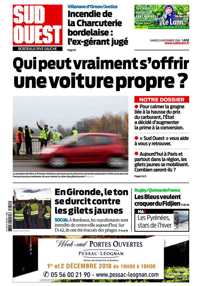 Sud Ouest 24 novembre 2018 Sud Ouest du 24 novembre 2018 à télécharger sur iPad