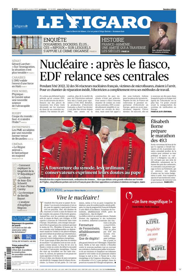 Le Figaro Une du 4 octobre 2023