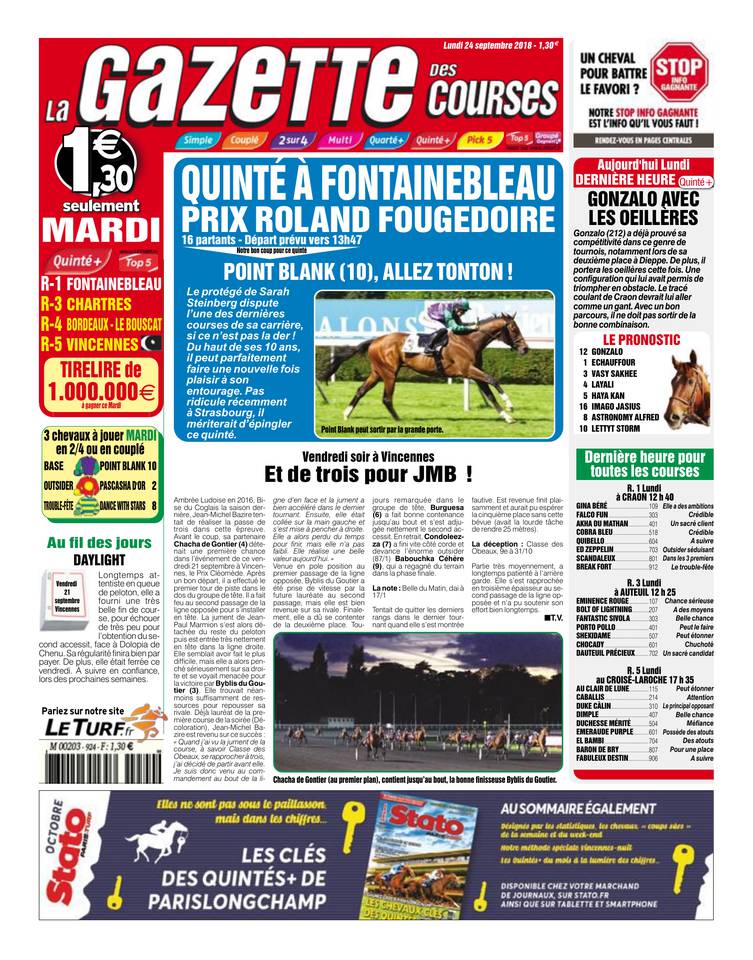 La Gazette des courses 24 septembre 2018 Abonnement La Gazette des Courses Pas Cher avec le BOUQUET ePresse.fr