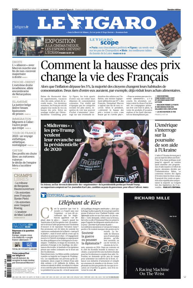 Le Figaro Une du 28 octobre 2022
