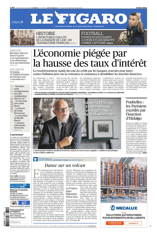 Le Figaro Une du 22 mars 2023