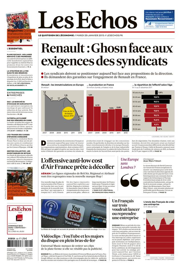 Les Echos 29 janvier 2013 Les Echos du 29 janvier 2013 à télécharger sur iPad