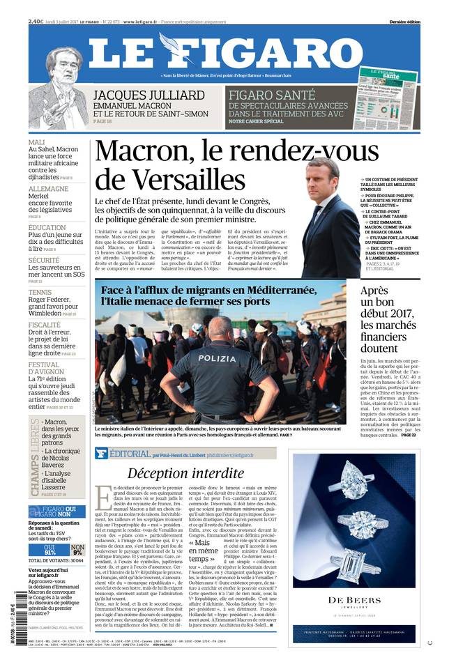 Le Figaro 03 juillet 2017 Le Figaro du 03 juillet 2017 à télécharger sur iPad