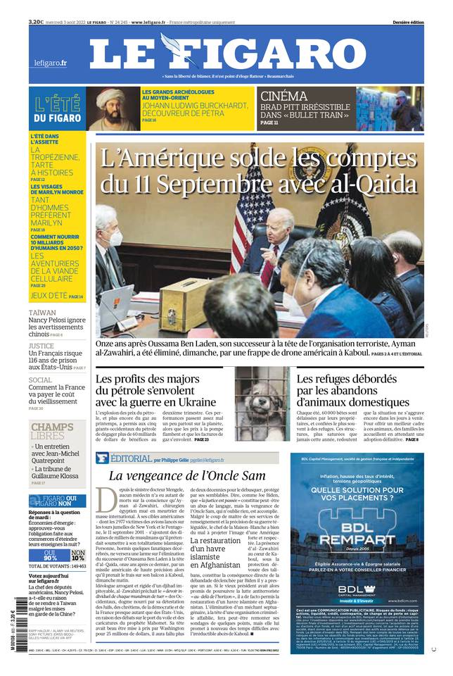 Le Figaro Une du 3 août 2022