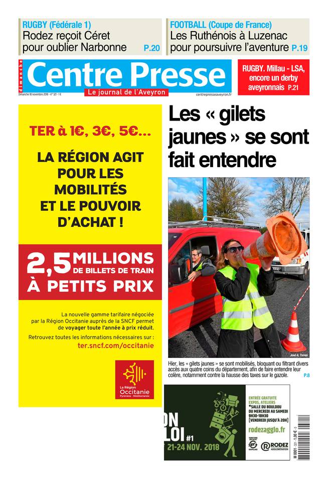 Centre Presse Aveyron 18 novembre 2018 Centre Presse Aveyron du 18 novembre 2018 à télécharger sur iPad