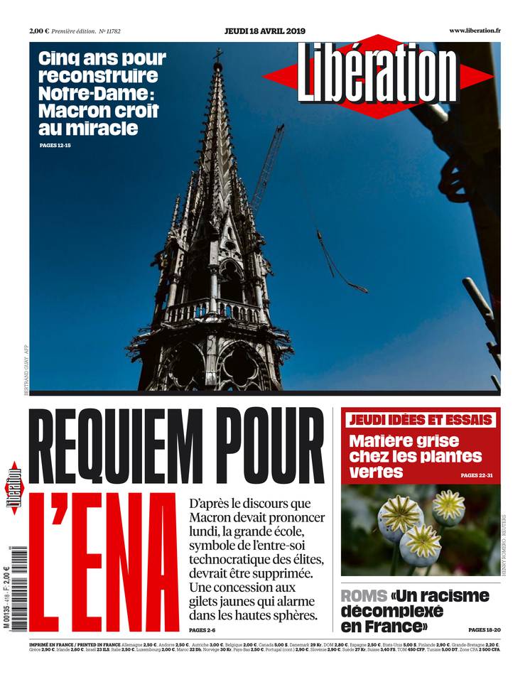 Libération 18 avril 2019 Libération du 18 avril 2019 à télécharger sur iPad