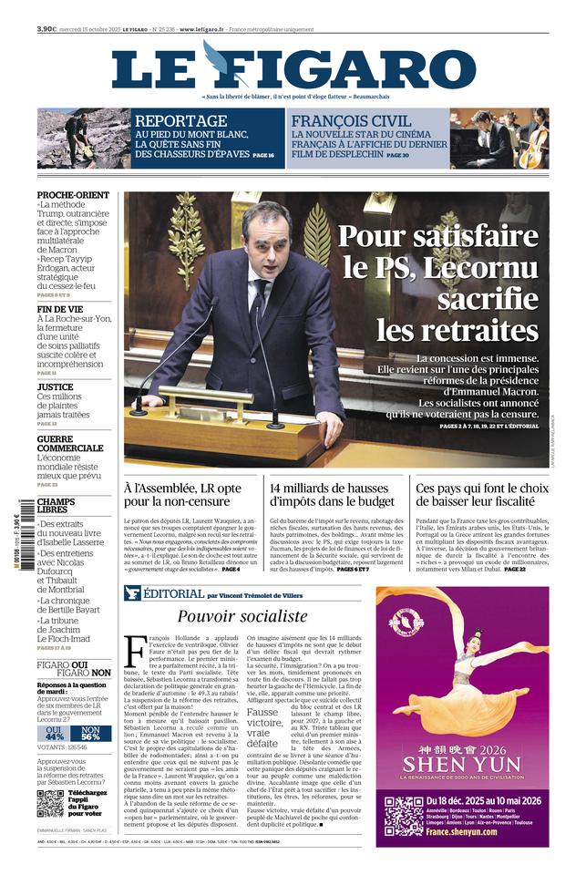 Le Figaro Une du 15 octobre 2025