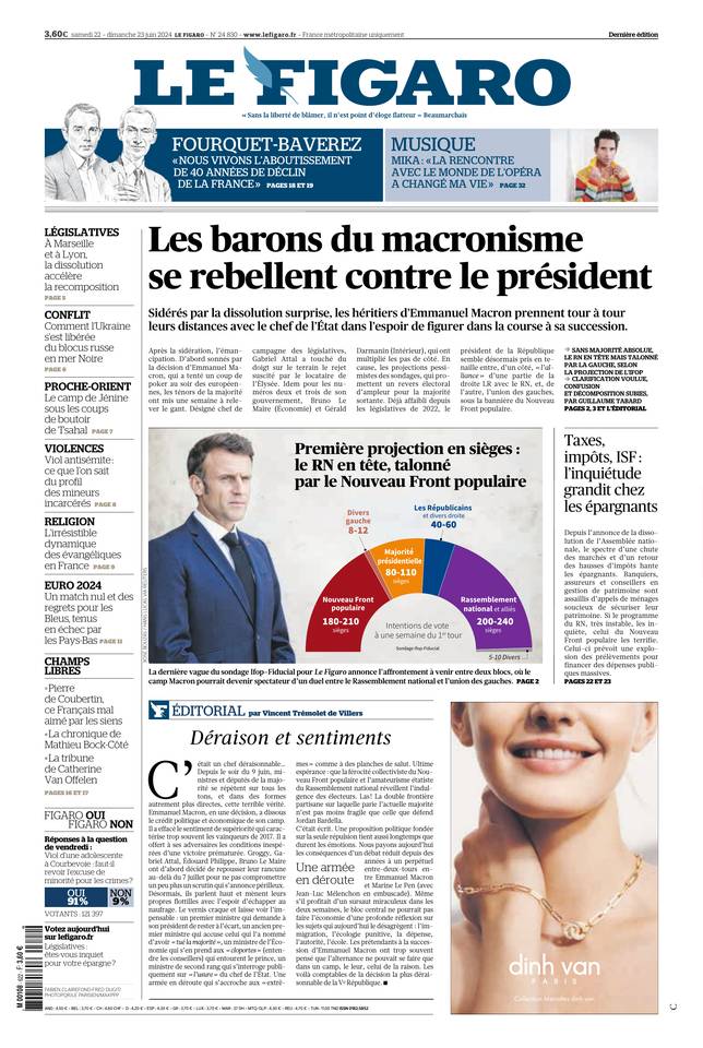 Le Figaro Une du 22 juin 2024
