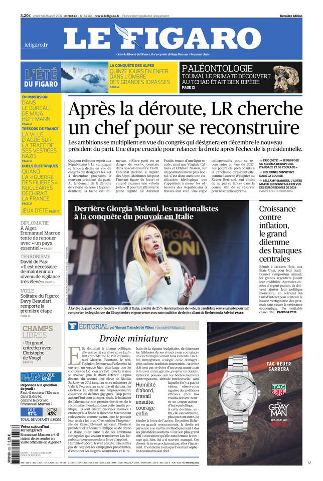 Le Figaro Une du 26 août 2022