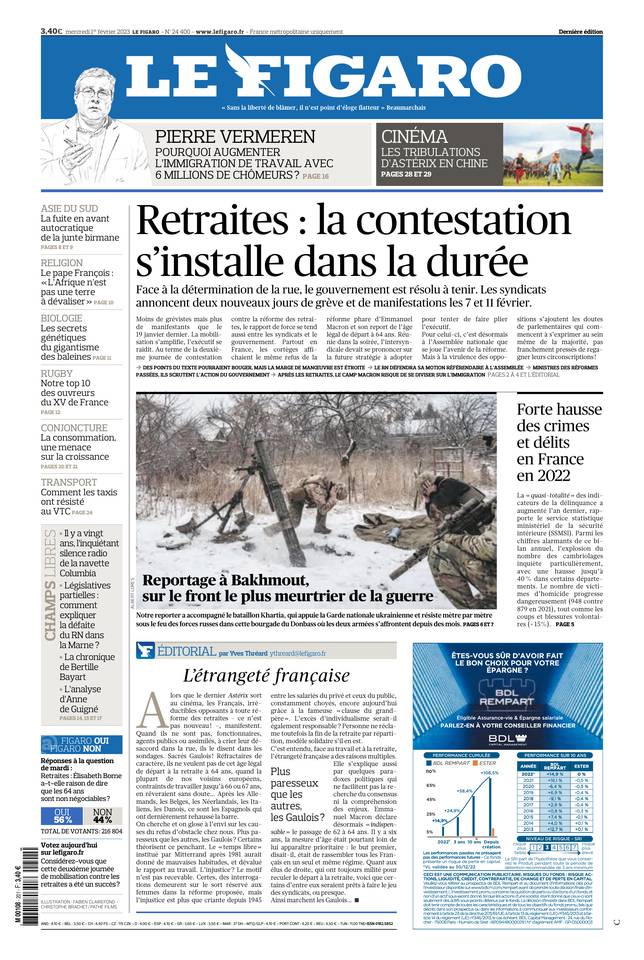 Le Figaro Une du 1 février 2023