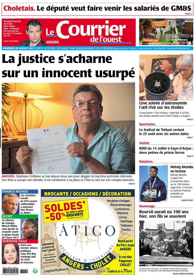Le Courrier de l'Ouest 28 juillet 2017 Le Courrier de l'Ouest du 28 juillet 2017