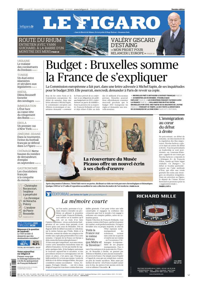 Le Figaro 25 octobre 2014 Le Figaro du 25 octobre 2014 à télécharger sur iPad