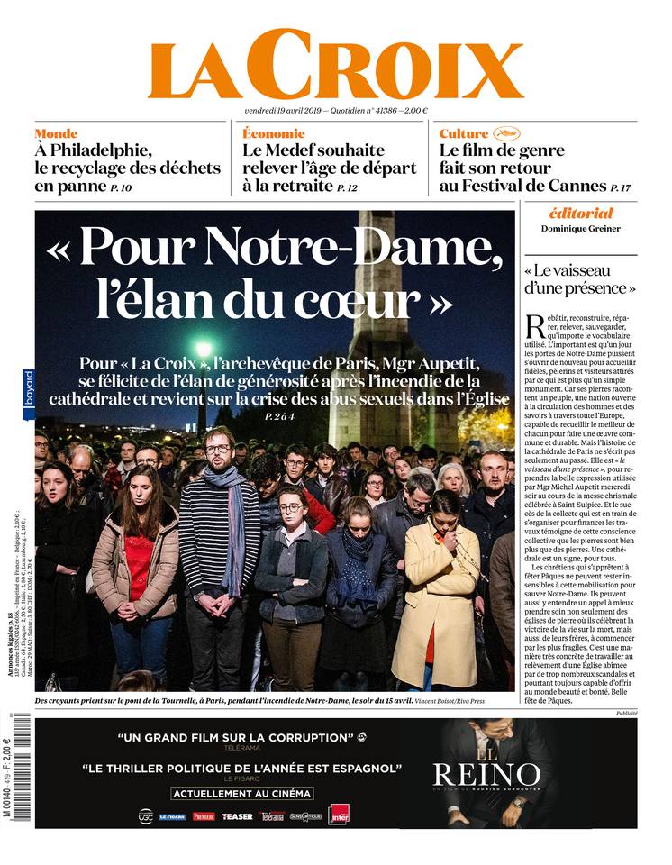 La Croix 19 avril 2019 La Croix du 19 avril 2019 à télécharger sur iPad