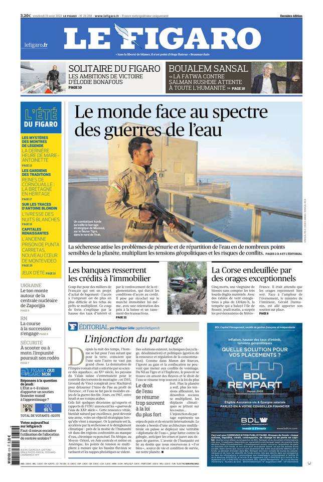 Le Figaro Une du 19 août 2022