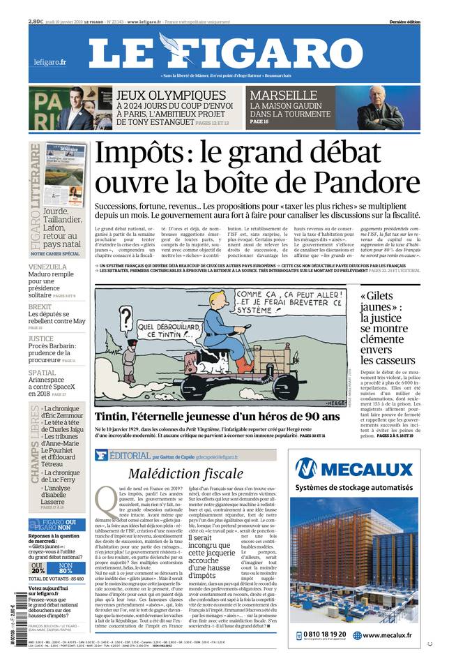 Le Figaro 10 janvier 2019 Le Figaro du 10 janvier 2019 à télécharger sur iPad