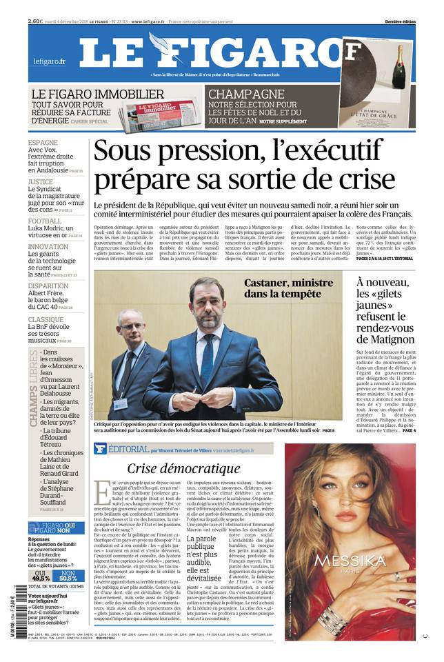 Le Figaro 04 décembre 2018 Le Figaro du 04 décembre 2018 à télécharger sur iPad