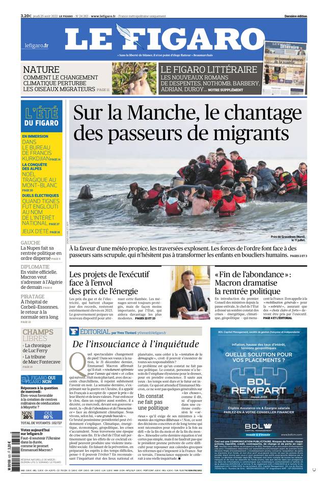 Le Figaro Une du 25 août 2022