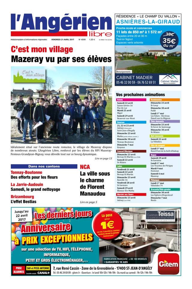L'Angérien Libre 21 avril 2017 L'Angérien Libre N°4599 du 21 avril 2017 à télécharger sur iPad