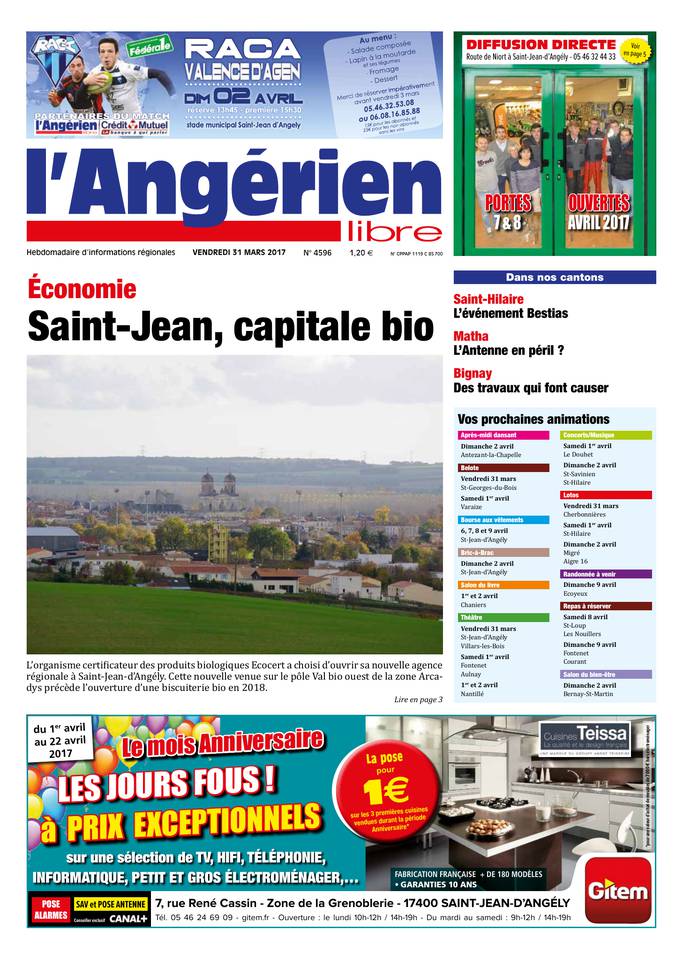L'Angérien Libre 31 mars 2017 L'Angérien Libre N°4596 du 31 mars 2017 à télécharger sur iPad