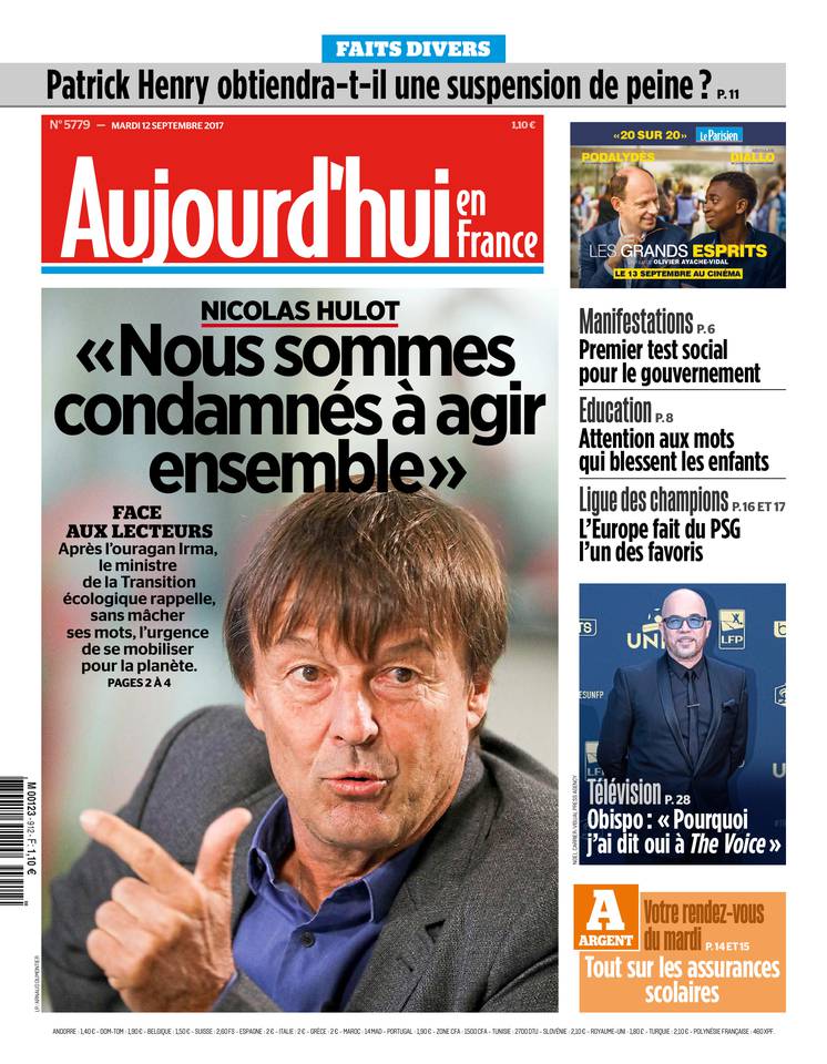 Aujourd'hui en France 12 septembre 2017 Aujourd'hui en France du 12 septembre 2017 à télécharger sur iPad
