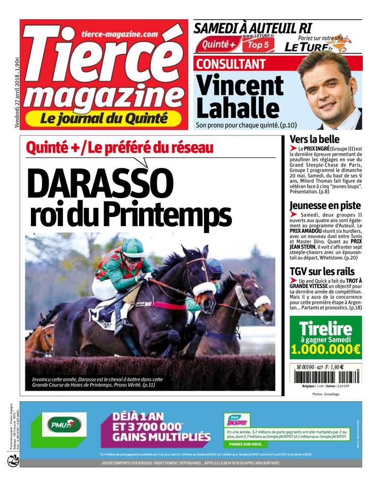 Tiercé Magazine 27 avril 2018 Abonnement Tiercé Mag Pas Cher avec le BOUQUET ePresse.fr