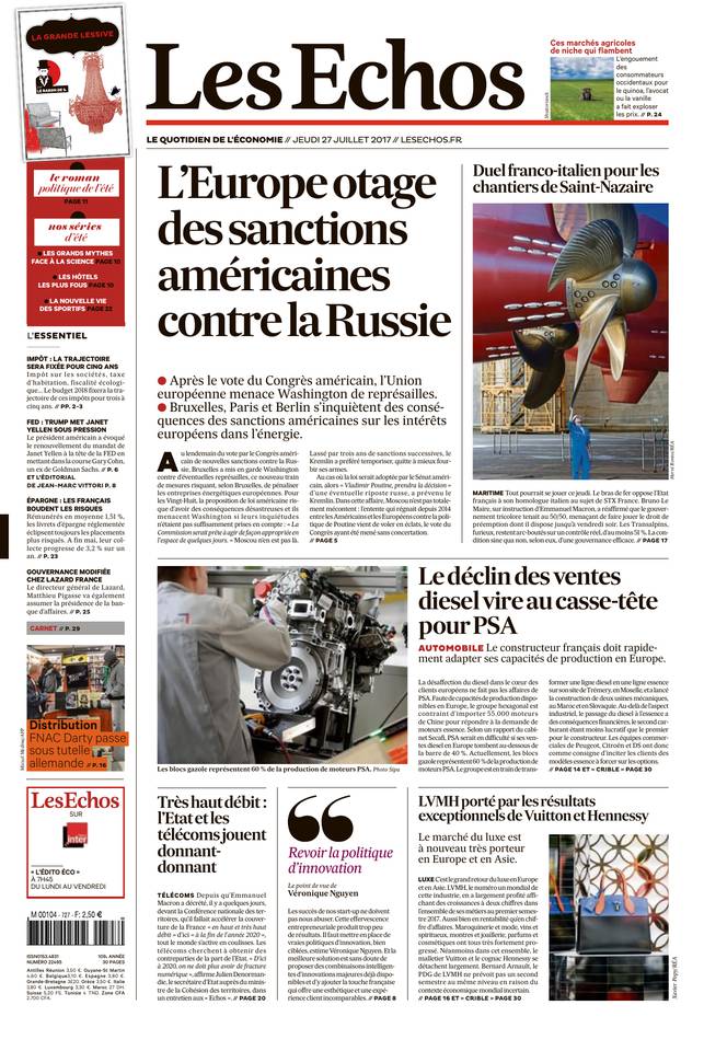Les Echos 27 juillet 2017 Abonnement aux Échos Pas Cher avec le BOUQUET ÉCONOMIE ePresse.fr