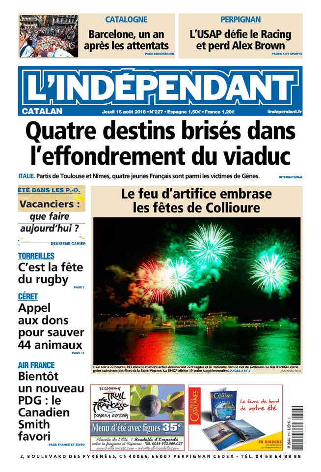 L'Indépendant 16 août 2018 Abonnement L’Indépendant Pas Cher avec BOUQUET INFO ePresse.fr