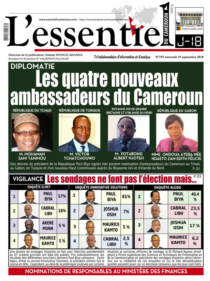 L'essentiel du Cameroun 19 septembre 2018 L'essentiel du Cameroun du 19 septembre 2018