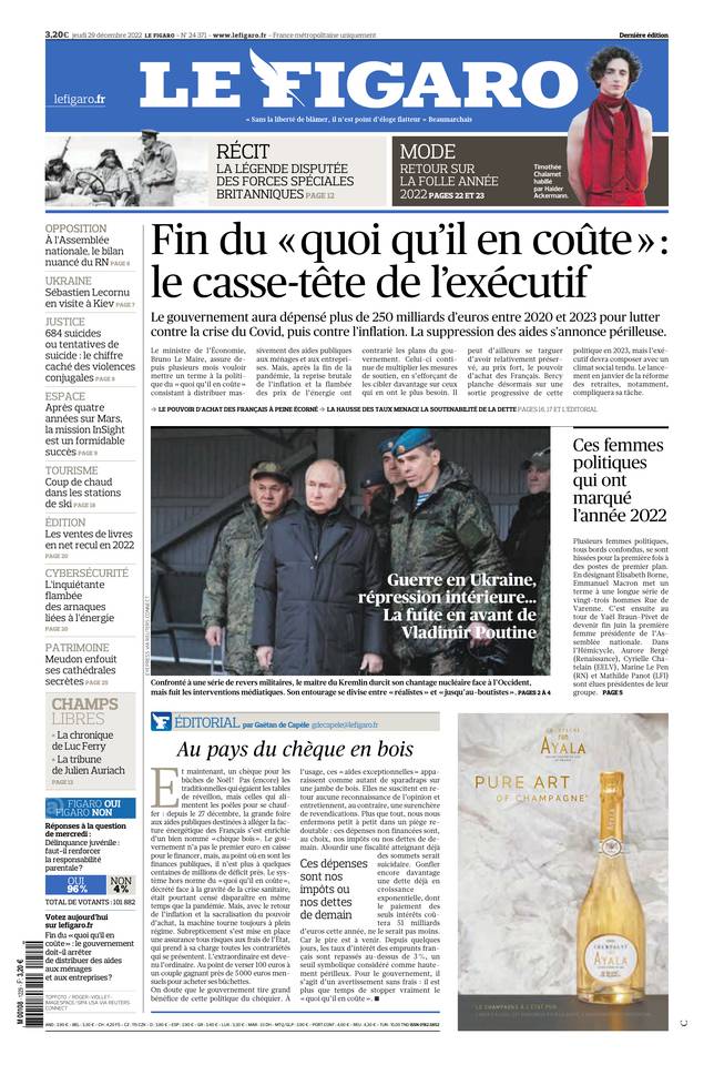 Le Figaro Une du 29 décembre 2022