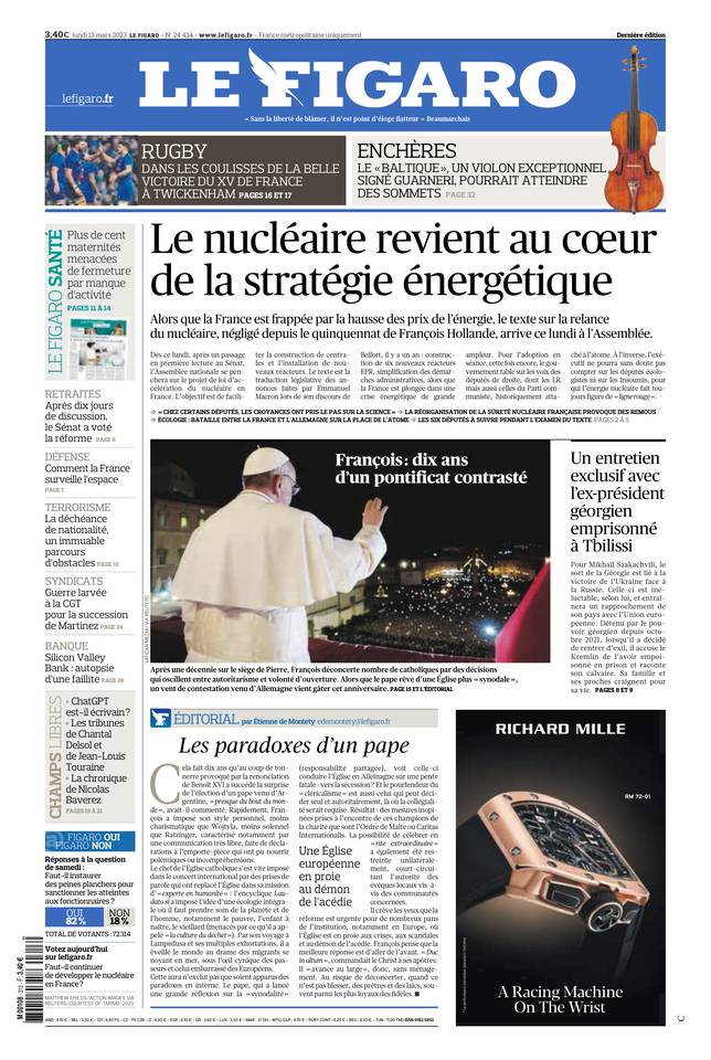 Le Figaro Une du 13 mars 2023