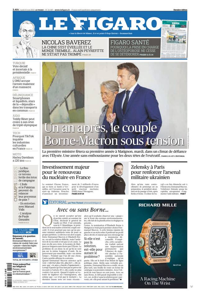 Le Figaro Une du 15 mai 2023