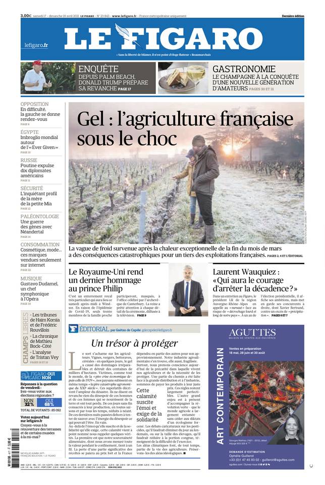 Le Figaro Une du 17 avril 2021