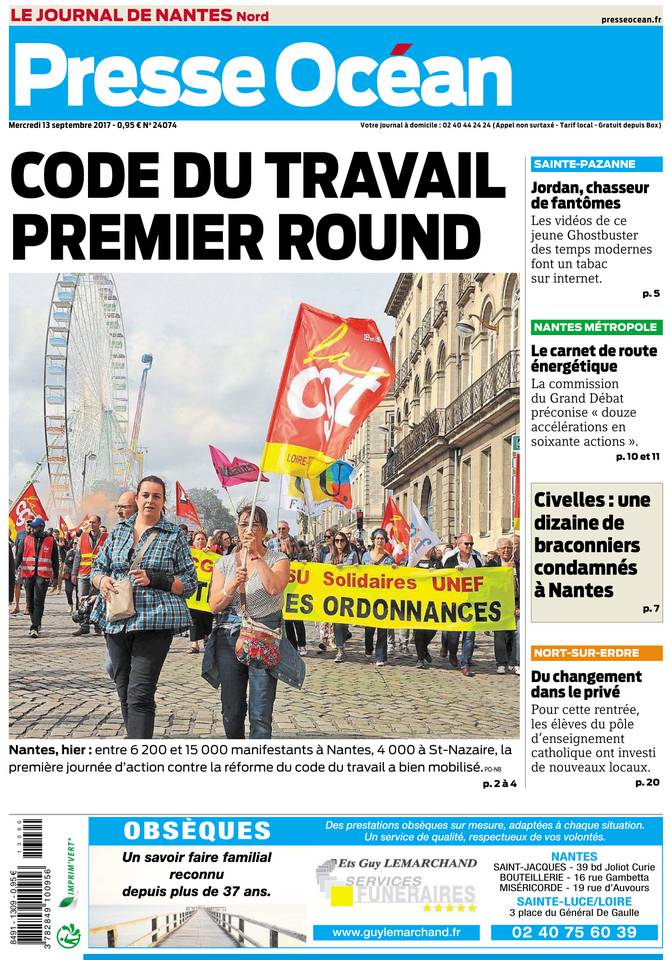 Presse Océan 13 septembre 2017 Presse Océan du 13 septembre 2017 à télécharger sur iPad