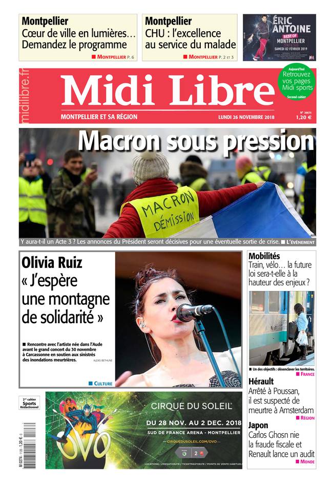 Midi Libre 26 novembre 2018 Midi Libre du 26 novembre 2018 à télécharger sur iPad