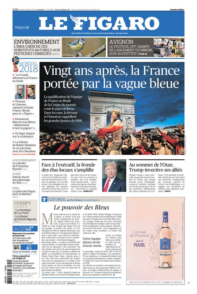 Le Figaro 12 juillet 2018 Le Figaro du 12 juillet 2018 à télécharger sur iPad
