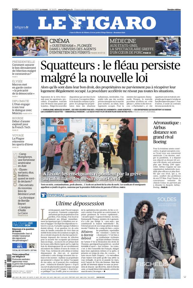 Le Figaro Une du 12 janvier 2022