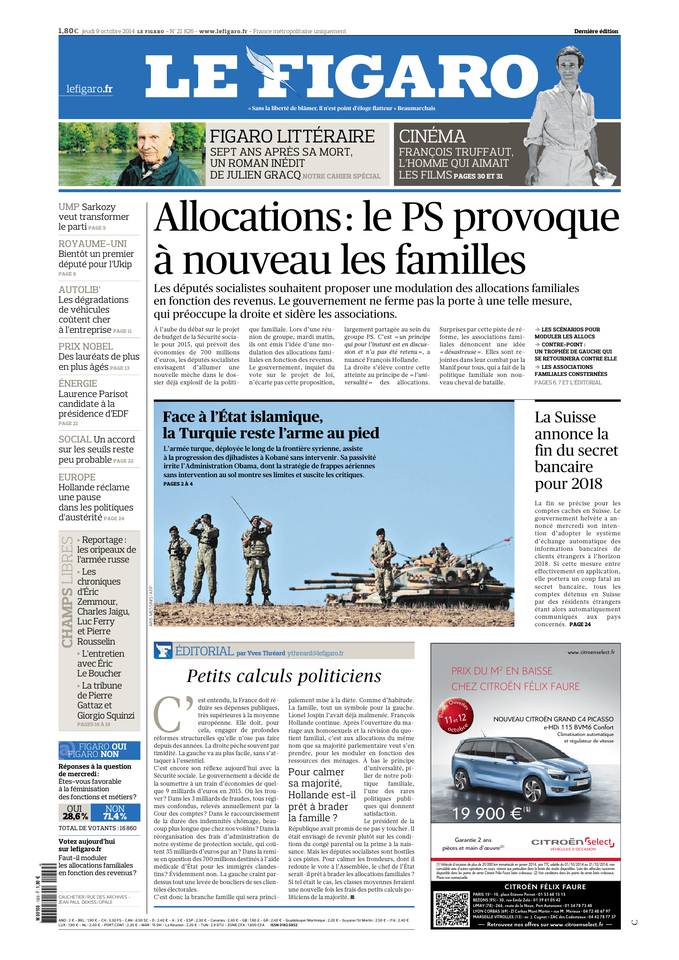 Le Figaro 09 octobre 2014 Le Figaro du 09 octobre 2014 à télécharger sur iPad