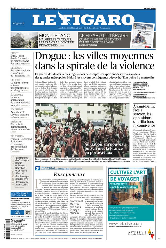 Le Figaro Une du 31 août 2023